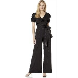 Jill Stuart Womens Black Floral Jacquard Short Sleeve Jumpsuit Size 2